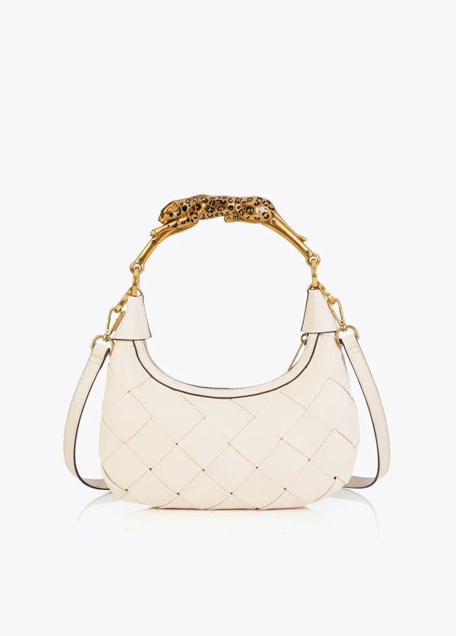 Braided half-moon bag with leopard strap