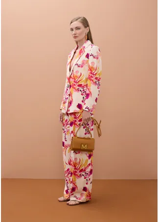 Printed wide-leg satin trousers