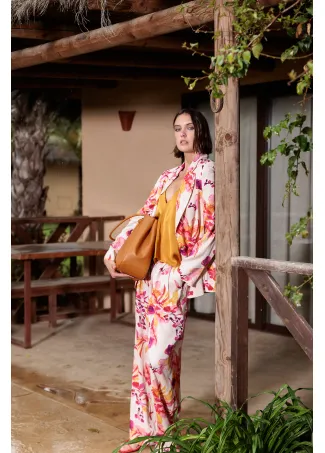Printed wide-leg satin trousers