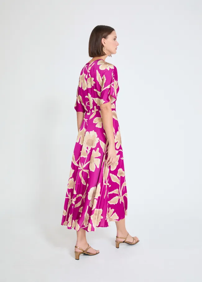 Printed satin V-neck dress