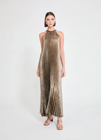 Gold pleated halter dress