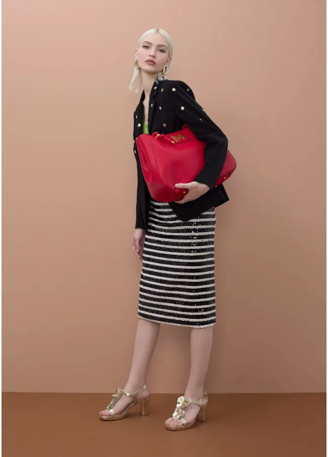 Straight fit sequinned skirt