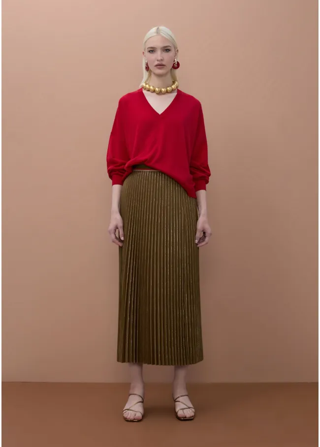Pleated metallic skirt