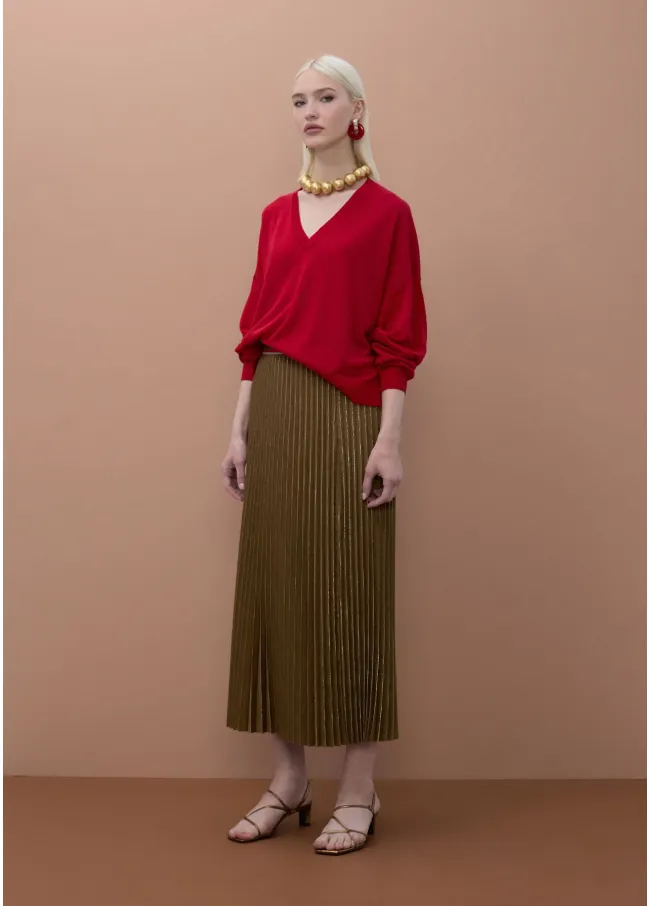 Pleated metallic skirt