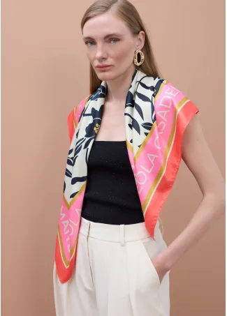 Satin scarf with floral and bird print