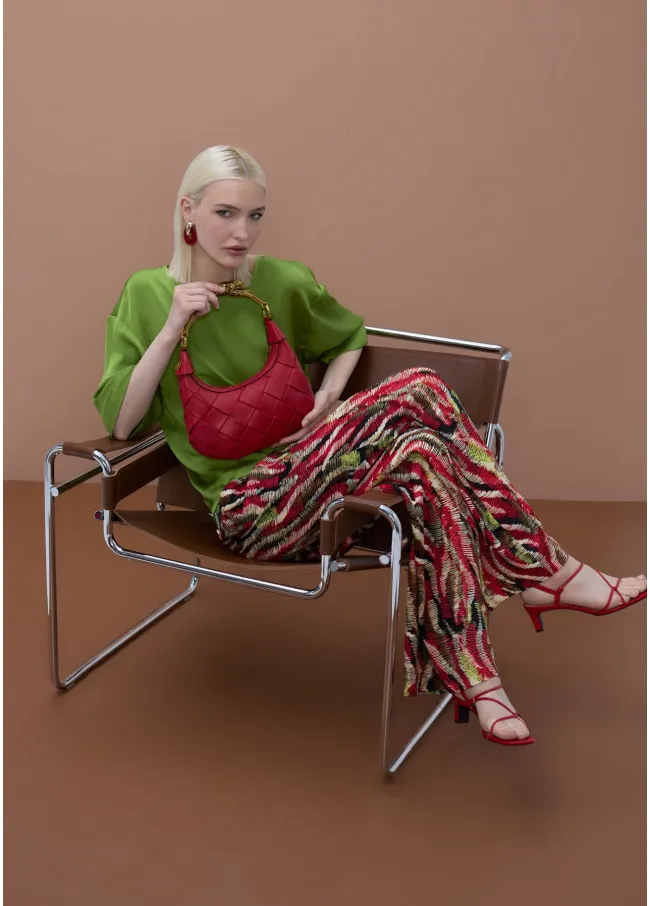 Printed wide-leg satin trousers