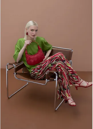 Printed wide-leg satin trousers