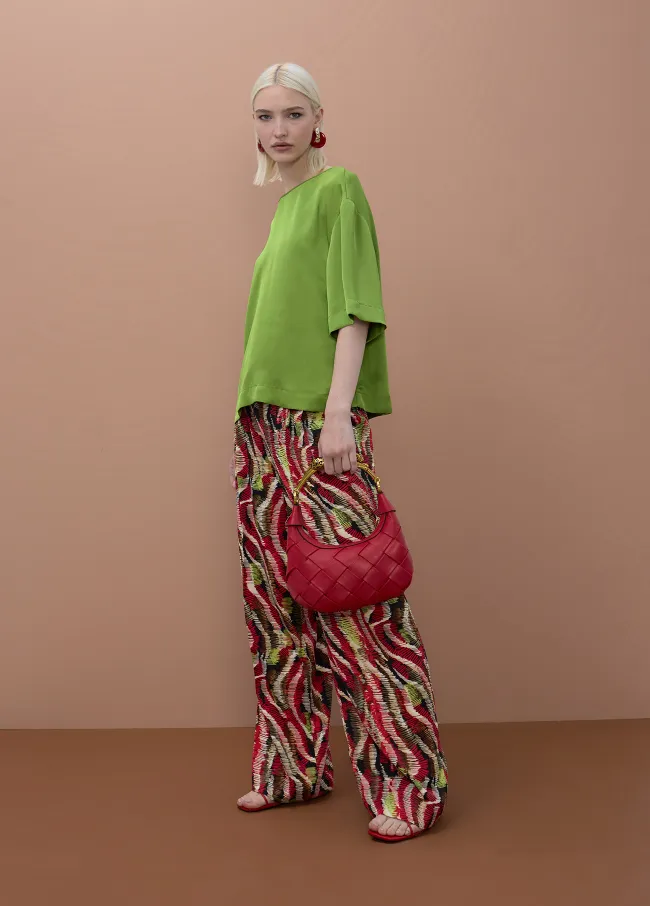 Printed wide-leg satin trousers