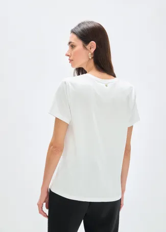 Rounded logo T-shirt with rhinestones