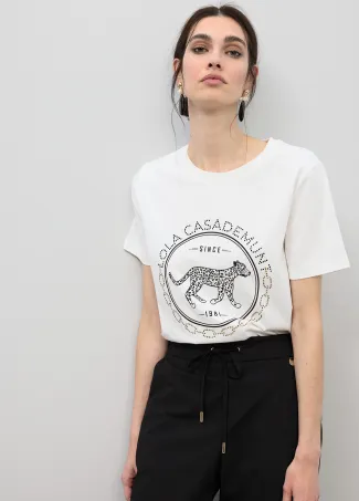 Rounded logo T-shirt with rhinestones