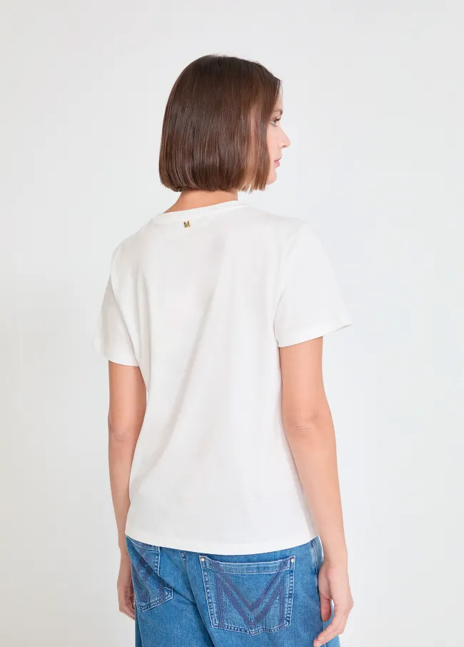 Leopard face T-shirt with stone beads