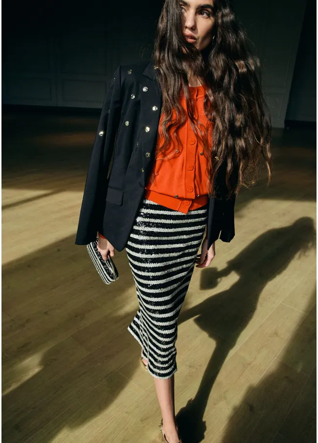 Straight fit sequinned skirt