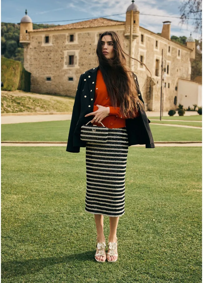 Straight fit sequinned skirt