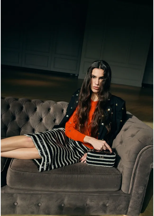 Straight fit sequinned skirt