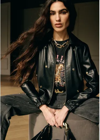 Leather effect jacket with round studs