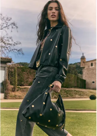Leather effect jacket with round studs