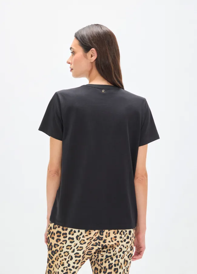 V-neck T-shirt with placement animal print and...