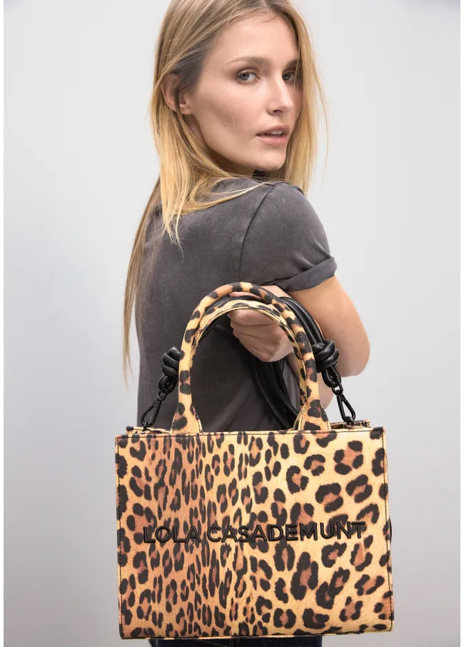 Mini shopper tejido leopardo