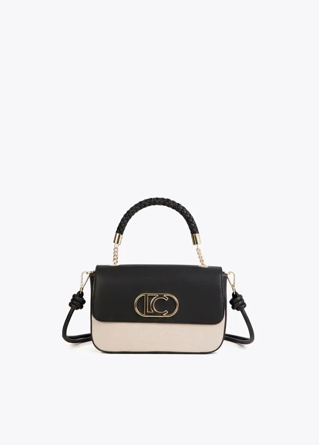 Two-tone faux leather crossbody bag with flap
