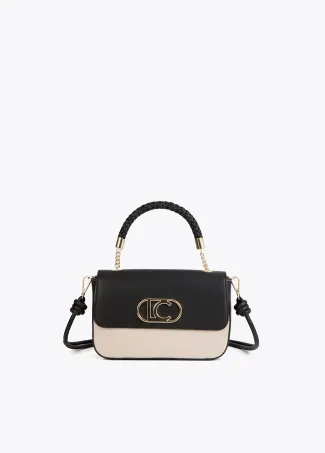 Two-tone faux leather crossbody bag with flap