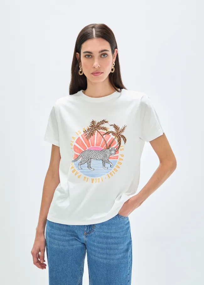 Animal print T-shirt with palm trees