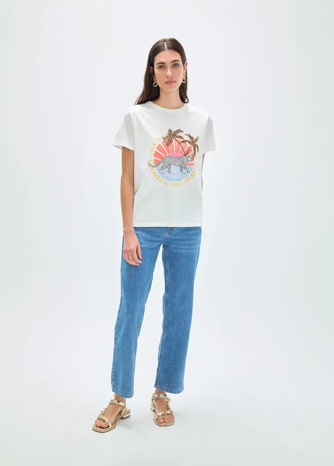 Animal print T-shirt with palm trees