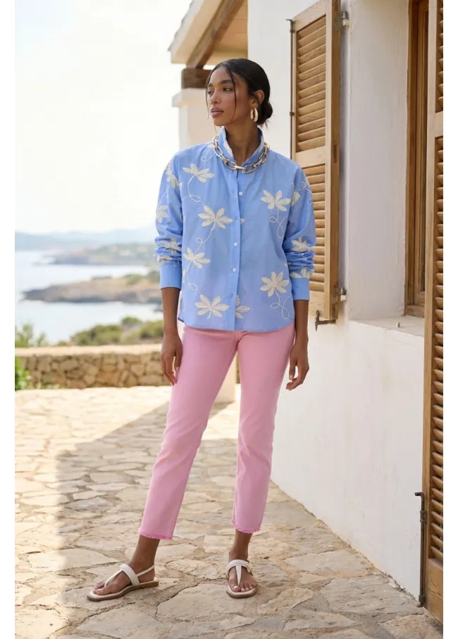 Cotton shirt with floral embroidery