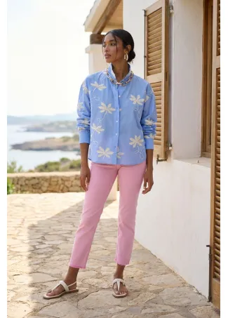 Cotton shirt with floral embroidery
