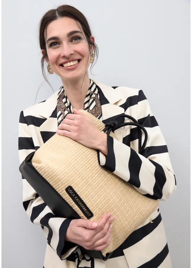 Raffia-effect tote bag