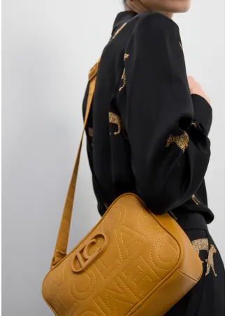Crossbody bag with monogram topstitching