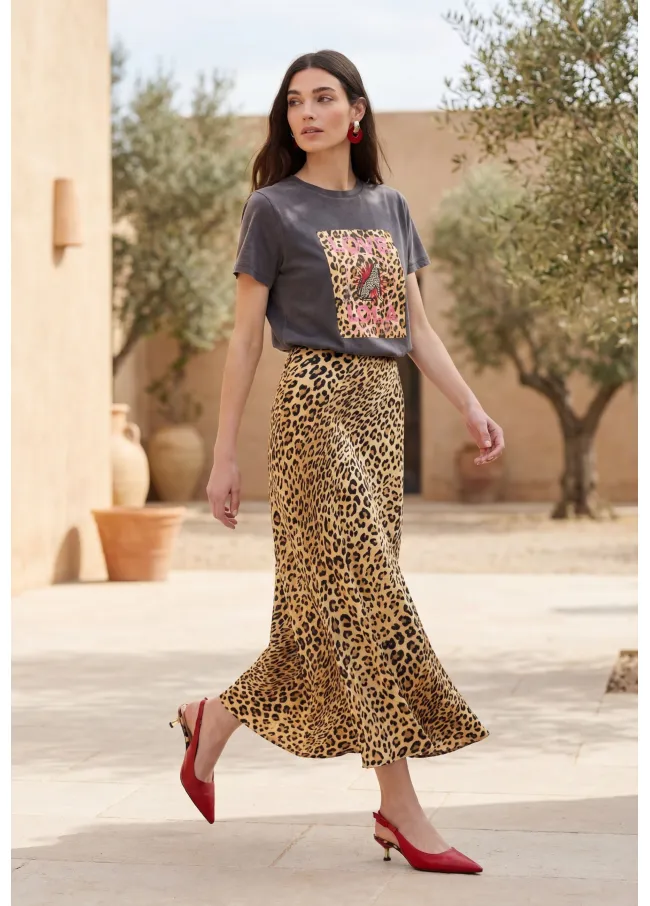 Animal print satin skirt