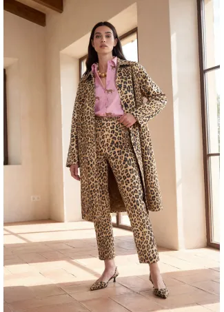 Straight fit animal print trench coat