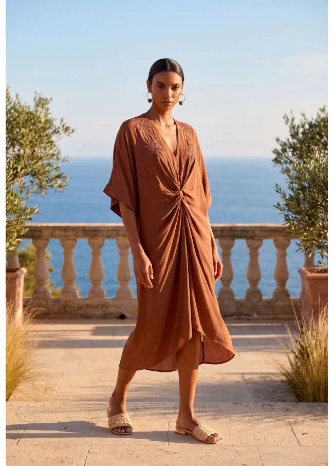 Knotted linen midi dress