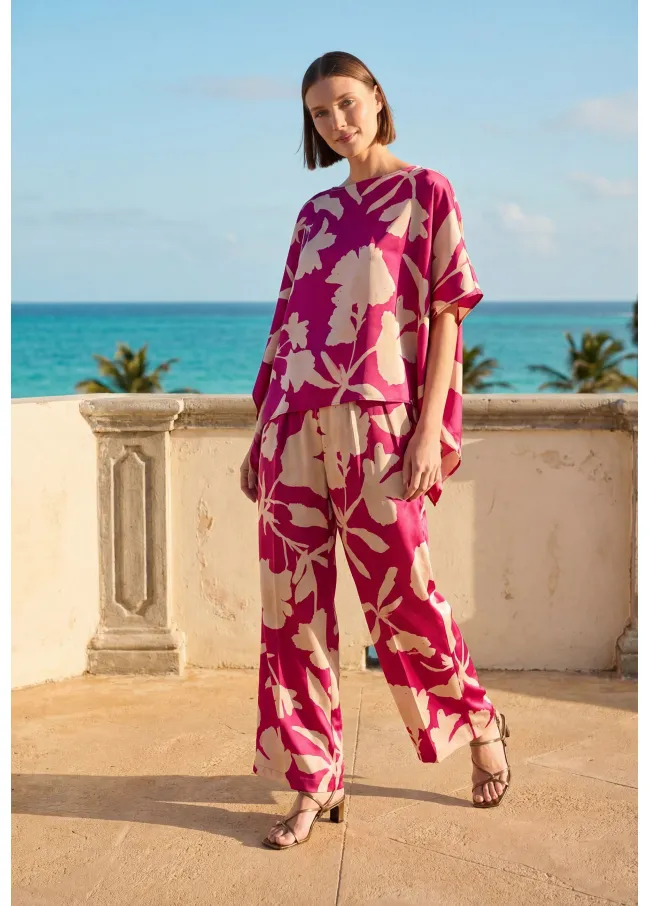 Large flower bougainvillea wideleg pants