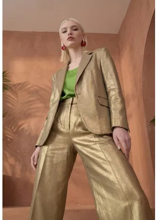 Pantalón de corte recto metalizado