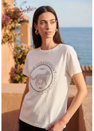 Rounded logo T-shirt with rhinestones