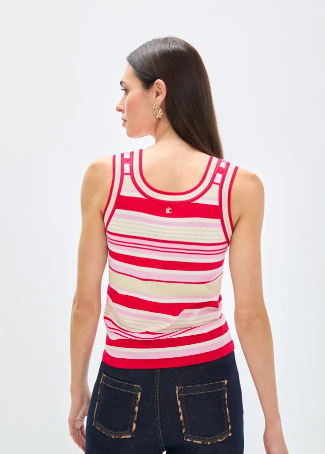 Three-tone striped knit top