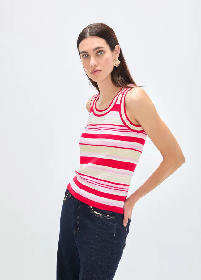 Three-tone striped knit top