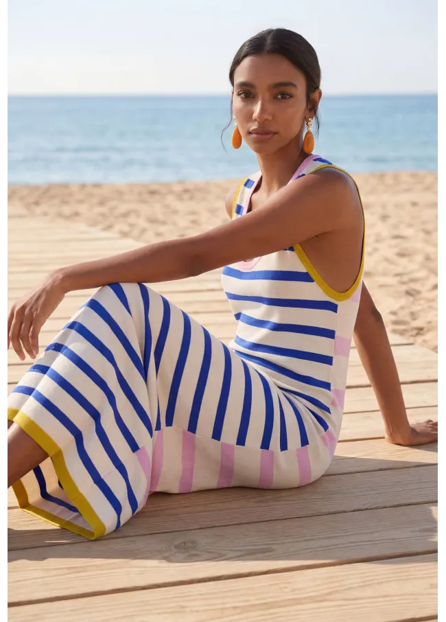 Three-tone striped chunky knit dress with...