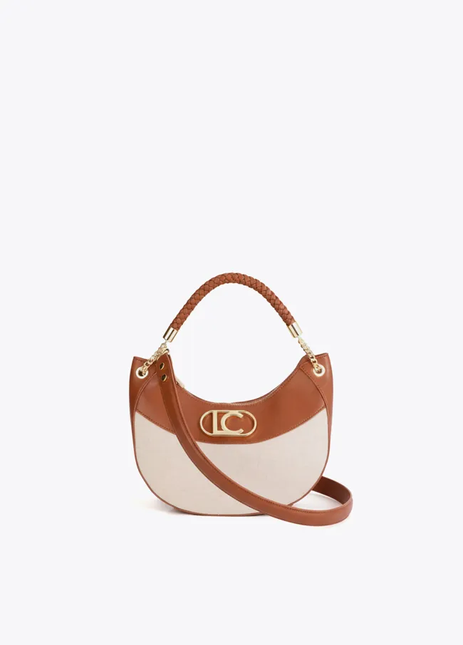 Two-tone faux leather and canvas hobo bag