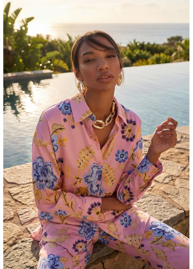 Oversize floral print satin shirt