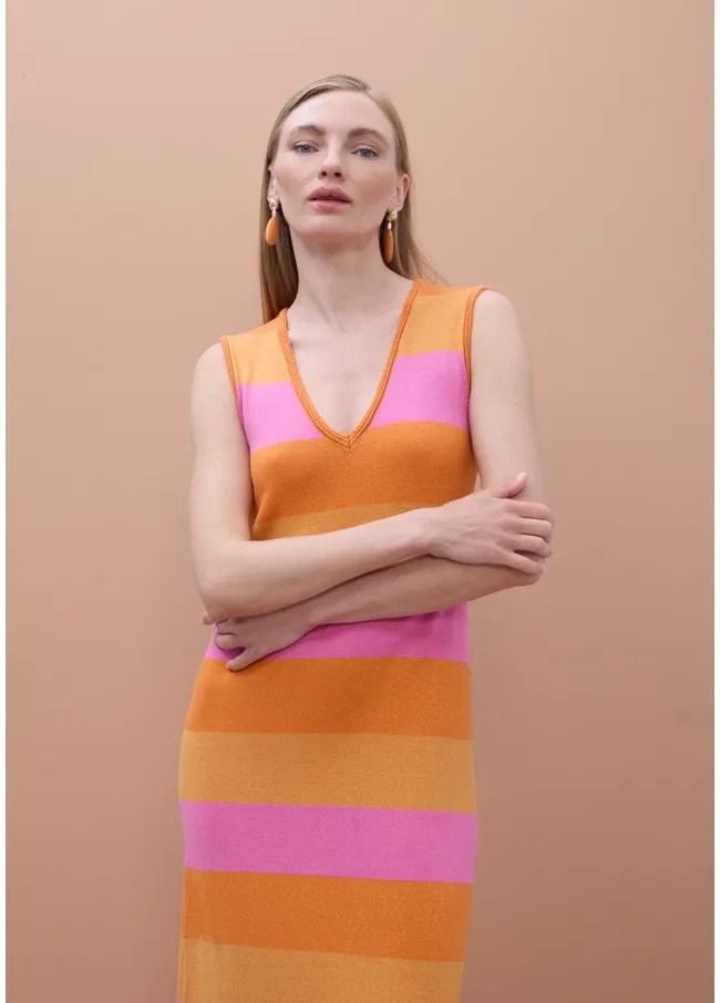 Two-tone striped shimmer chunky knit dress
