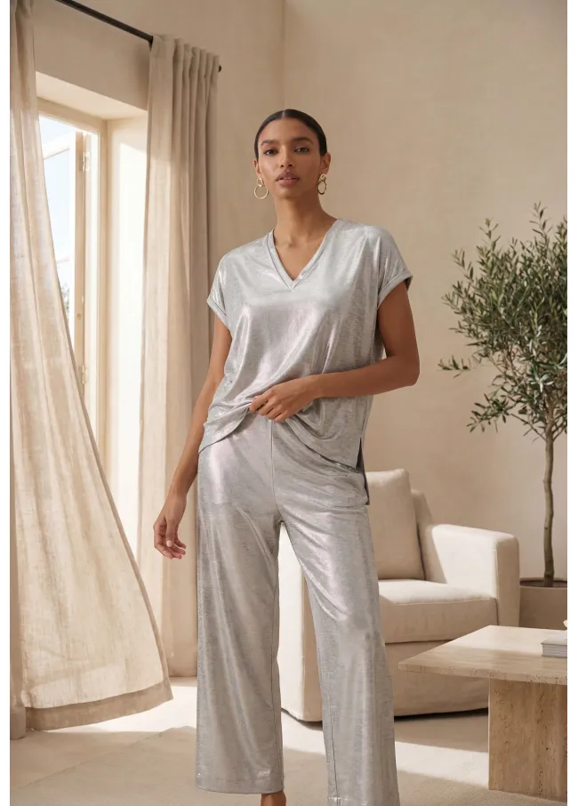 Pantalón fluido plateado