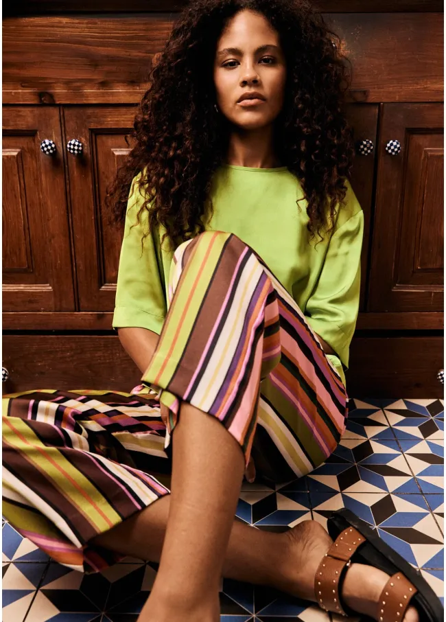 Multi-stripe print satin culottes