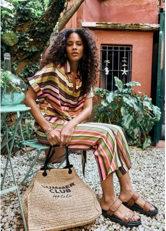 Multi-stripe print satin culottes