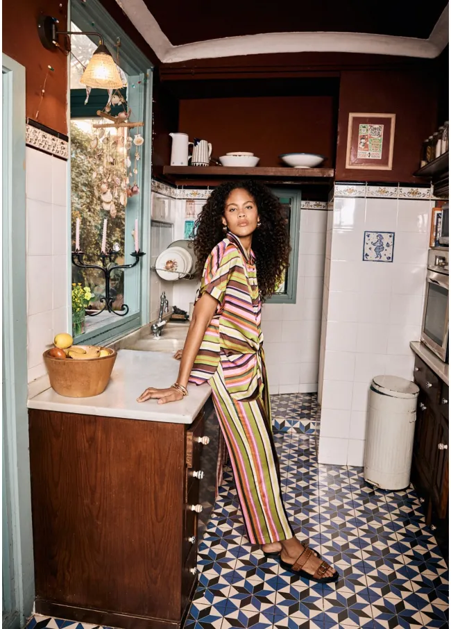 Multi-stripe print satin culottes