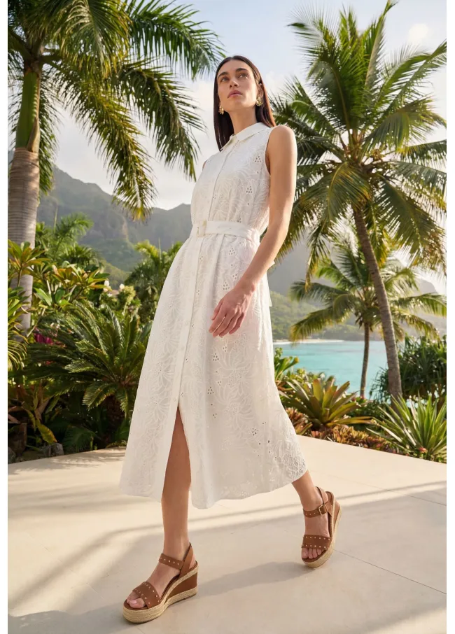 Midi dress with shirt collar and belt