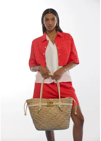 Tote bag with straps and faux leather details