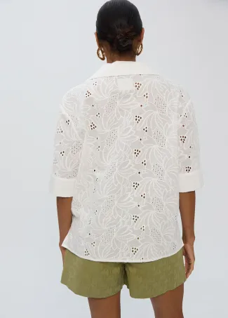 Polo-neck cotton short sleeved oversized shirt