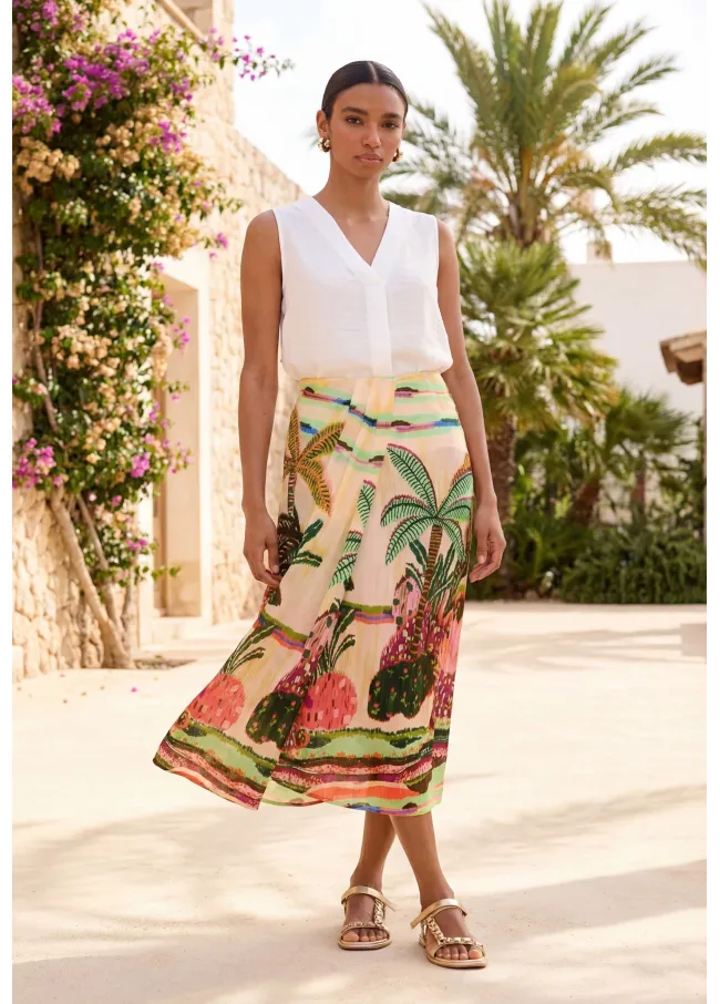 Multicoloured palm tree print skirt